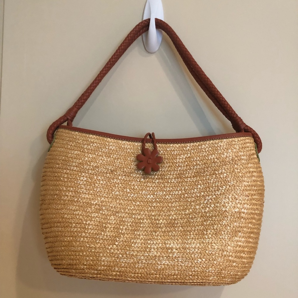 Cole Haan straw purse/tote medium flower detail